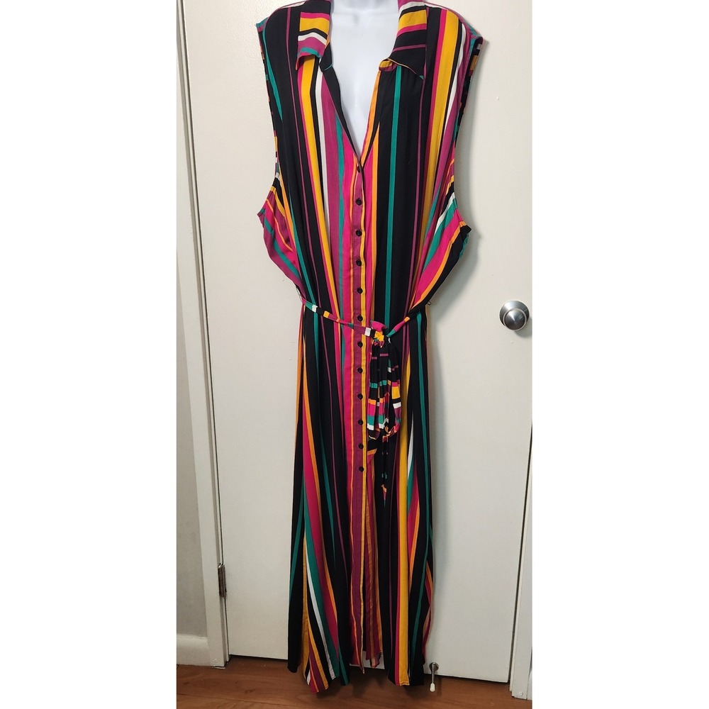 Torrid Plus Size 6 Women's Striped Maxi Dress Multicolor Button Front Side Slits